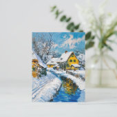 Snowy Village with Stream and Trees Fantasy Painti Postkarte (Stehend Vorderseite)