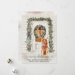 Snowy Vintag Golden Retriever Wasserfarbe Feiertagskarte