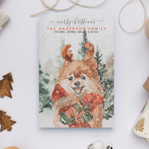 Snowy Vintag Watercolor Spitz Weihnachtsbaum Feiertagskarte