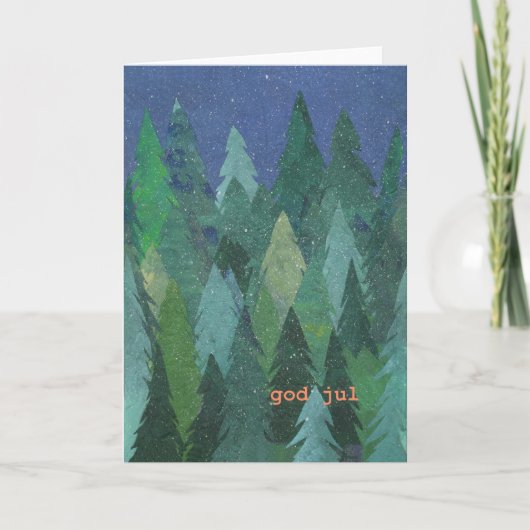 Snowy-Waldweihnachtskarte: Schwedisch Feiertagskarte (Vorderseite)