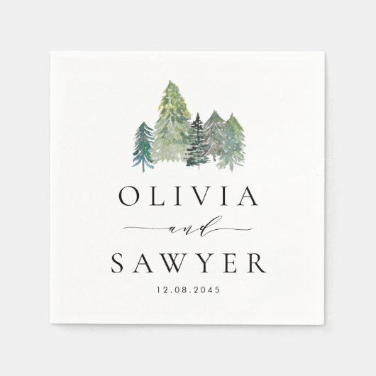 Snowy Watercolor Evergreen Forest Wedding Party Serviette (Vorderseite)