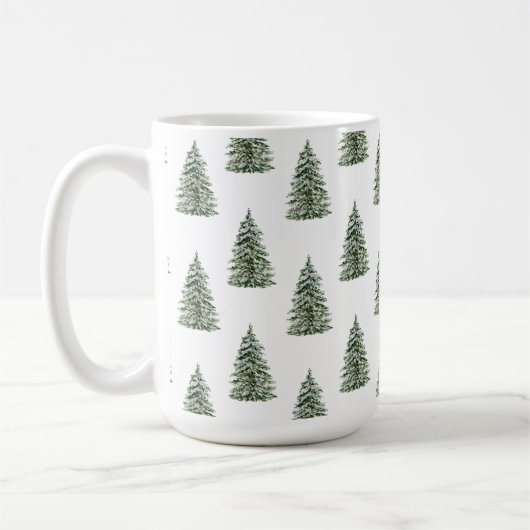 Snowy Watercolor Weihnachtsbaummuster Kaffeetasse (Links)