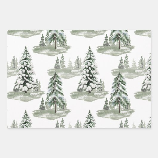 Snowy Watercolor Winterwald Bäume Geschenkpapier Set (Vorderseite 3)