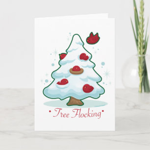Snowy-Weihnachtsbaum mit Vögeln Feiertagskarte