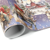 Snowy Western Weihnachts-Horseback Santas, Roter B Geschenkpapier (Rolleneckpunkt)
