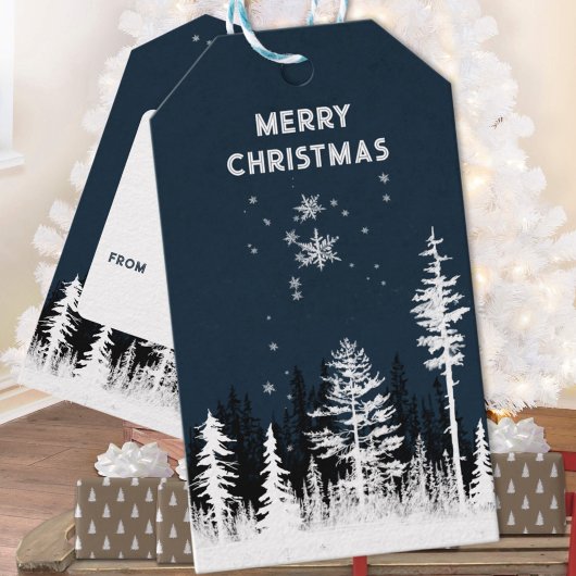 Snowy White Forest Night Frohe Weihnachten Geschenkanhänger