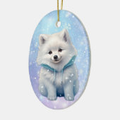 Snowy White Puppy Kids Weihnachten Keramik Ornament (Links)