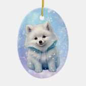 Snowy White Puppy Kids Weihnachten Keramik Ornament (Vorne)