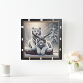 Snowy White Tiger Forest Quadratische Wanduhr (Zuhause)