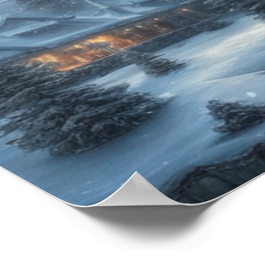 Snowy Winter Abend, ein gemütliches Haus im Wald Poster (Ecke)