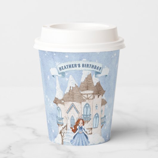 Snowy Winter African American Princess Birthday Pappbecher (Rückseite)