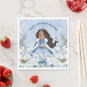 Snowy Winter African American Princess Birthday Serviette