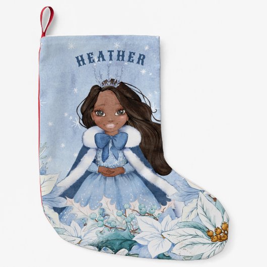 Snowy Winter African American Princess Kleiner Weihnachtsstrumpf (Vorderseite)