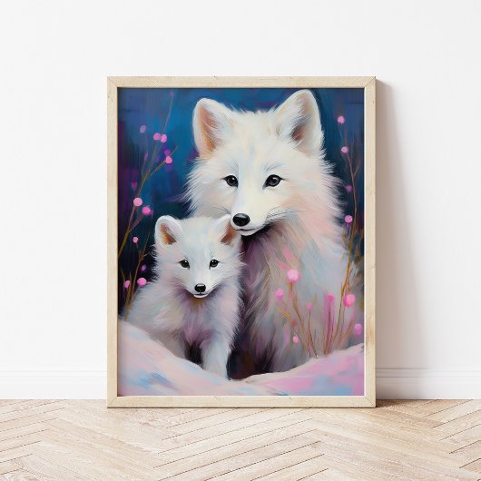 Snowy Winter Arctic Fox Modern Art Poster