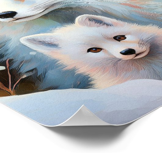 Snowy Winter Arctic Fox Modern Art Poster (Ecke)