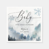 Snowy Winter Baby Dusche Blaue Schneeflocken Serviette (Vorderseite)