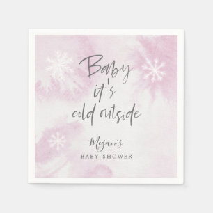 Snowy Winter Baby Dusche Pink Wasserfarbe Serviette