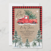 Snowy Winter Baby Dusche Red Truck Pine Tree Einladung (Vorderseite)