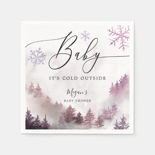 Snowy Winter Baby Dusche Rosa Schneeflocken Serviette (Vorderseite)