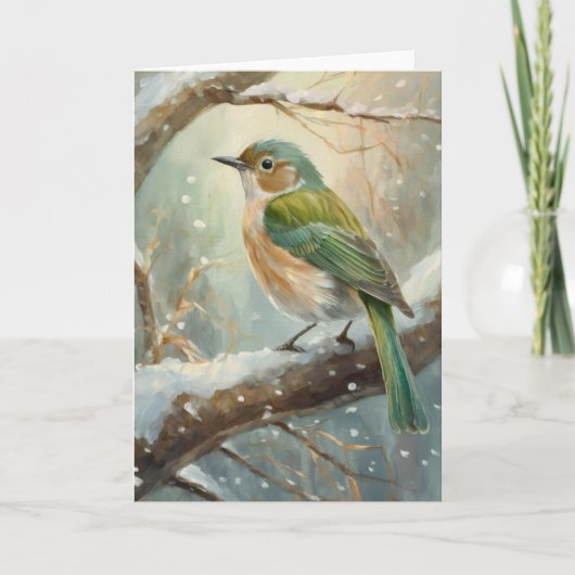 Snowy Winter Bird Modern Art Karte (Vorderseite)