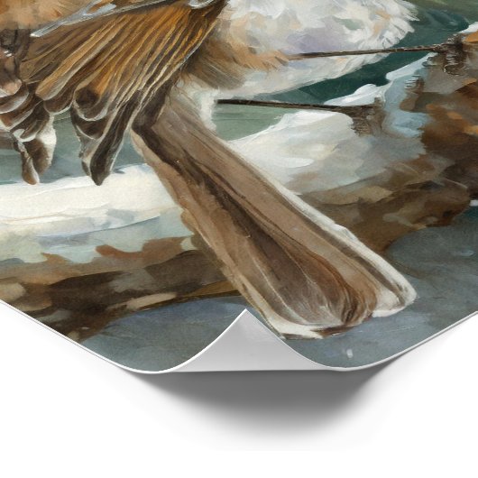 Snowy Winter Bird Modern Art Poster (Ecke)