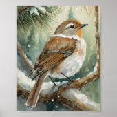 Snowy Winter Bird Modern Art Poster (Vorne)