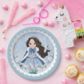Snowy Winter Black Haired Princess Birthday Pappteller (Party)