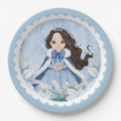 Snowy Winter Black Haired Princess Birthday Pappteller (Vorderseite)