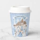 Snowy Winter Blonde Princess Birthday Pappbecher (Rückseite)