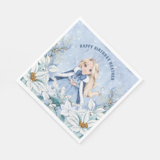 Snowy Winter Blonde Princess Birthday Serviette (Ecke)