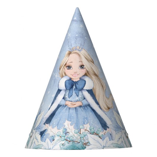 Snowy Winter Blonde Princess Partyhütchen (Vorderseite)