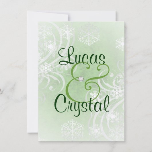 Snowy-Winter blühen grüne Hochzeits-Einladung Einladung (Vorderseite)
