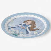 Snowy Winter Brünett Princess Geburtstag Pappteller (Schrägansicht)