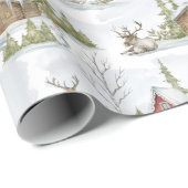 Snowy Winter Cabin | Waldtiere Geschenkpapier (Rolleneckpunkt)