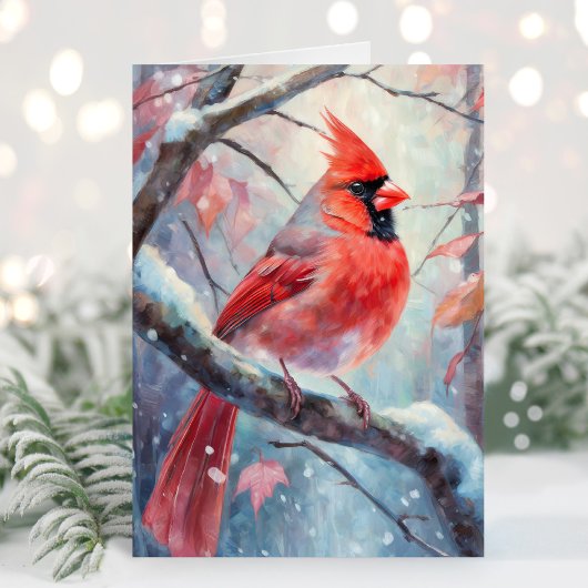 Snowy Winter Cardinal Modern Art Karte