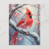Snowy Winter Cardinal Modern Art Postkarte (Vorderseite)