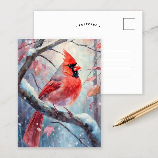 Snowy Winter Cardinal Modern Art Postkarte