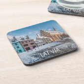 Snowy winter city centre in Riga, Lettland Getränkeuntersetzer (Linke Seite)