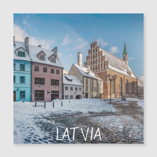 Snowy winter city centre in Riga, Lettland Magnet (Vorderseite)