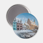 Snowy winter city centre in Riga, Lettland Magnet (Vorderseite/Rückseite)