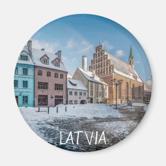 Snowy winter city centre in Riga, Lettland Magnet (Vorne)
