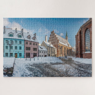Snowy winter city centre in Riga, Lettland Puzzle