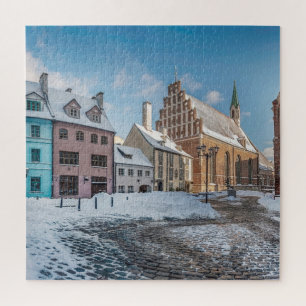 Snowy winter city centre in Riga, Lettland Puzzle