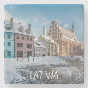 Snowy winter city centre in Riga, Lettland Steinuntersetzer