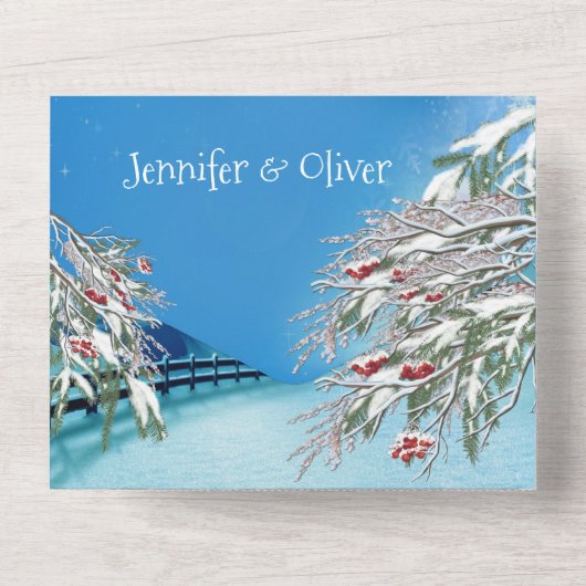 Snowy Winter Fantasy All in One Wedite Einladung (Rückseite)