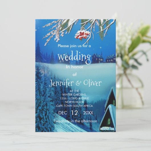 Snowy Winter Fantasy Einladung (Stehend Vorderseite)