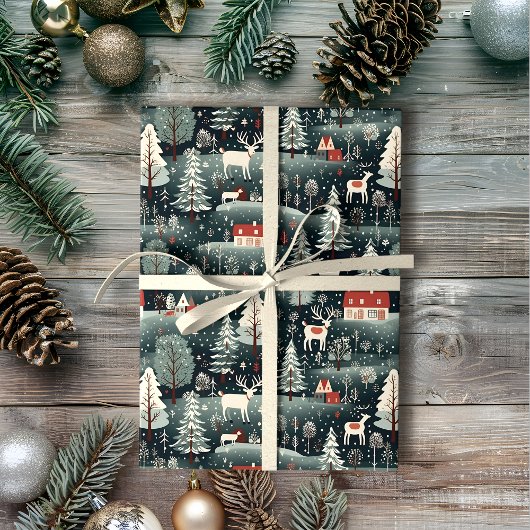 Snowy Winter Farmhouse Geschenkpapier