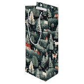 Snowy Winter Farmhouse Geschenktüte Für Weinflaschen (Rückseite Schrägansicht)