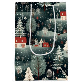 Snowy Winter Farmhouse Mittlere Geschenktüte (Rückseite)