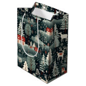 Snowy Winter Farmhouse Mittlere Geschenktüte (Rückseite Schrägansicht)